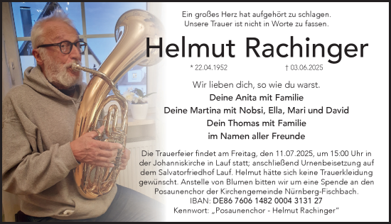 Traueranzeige von Helmut Rachinger von Pegnitz-Zeitung