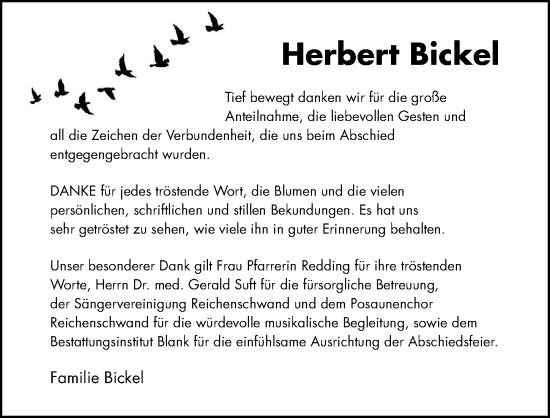 Traueranzeige von Herbert Bickel von Hersbrucker Zeitung Lokal