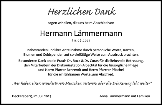 Traueranzeige von Hermann Lämmermann von Hersbrucker Zeitung Lokal