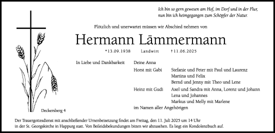 Traueranzeige von Hermann Lämmermann von Hersbrucker Zeitung Lokal