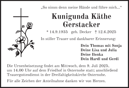 Traueranzeige von Kunigunda Käthe Gerstacker von Pegnitz-Zeitung