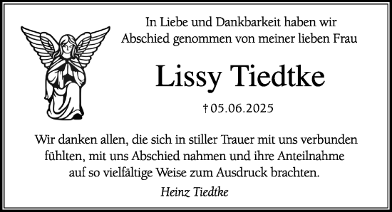 Traueranzeige von Lissy Tiedtke von Hersbrucker Zeitung Lokal