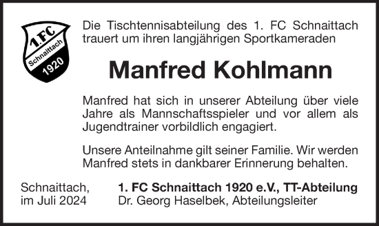 Traueranzeige von Manfred Kohlmann von Pegnitz-Zeitung