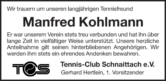 Traueranzeige von Manfred Kohlmann von Pegnitz-Zeitung
