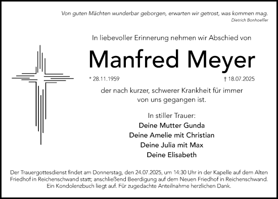 Traueranzeige von Manfred Meyer von Hersbrucker Zeitung Lokal
