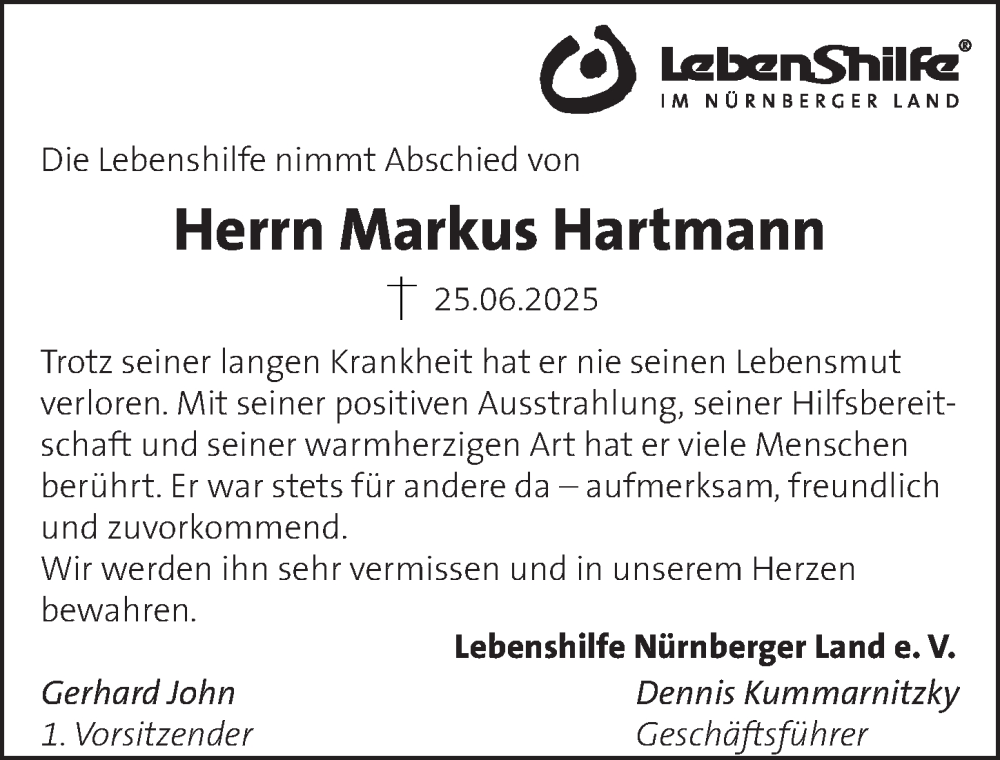  Traueranzeige für Markus Hartmann vom 09.07.2025 aus Pegnitz-Zeitung