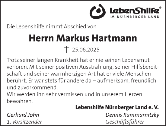 Traueranzeige von Markus Hartmann von Pegnitz-Zeitung
