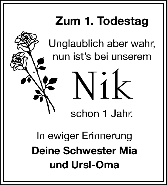 Traueranzeige von Nik  von Hersbrucker Zeitung Lokal