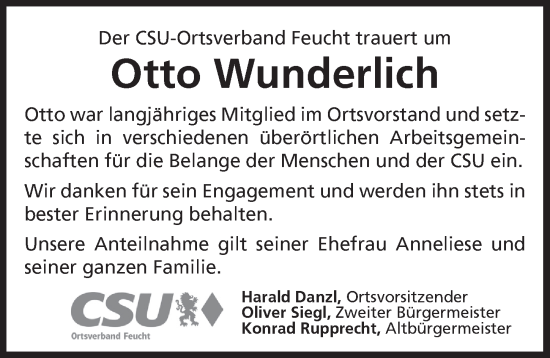 Traueranzeige von Otto Wunderlich von Der Bote