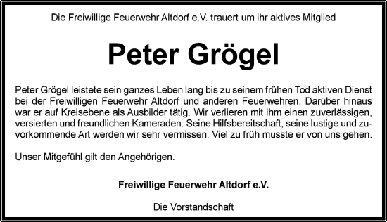 Traueranzeige von Peter Grögel von Der Bote
