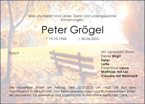 Traueranzeige von Peter Grögel von Der Bote