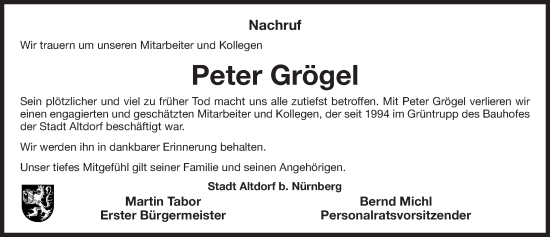 Traueranzeige von Peter Grögel von Der Bote