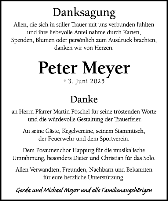 Traueranzeige von Peter Meyer von Hersbrucker Zeitung Lokal