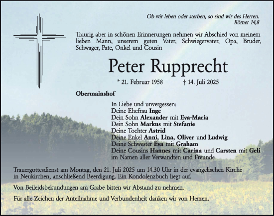 Traueranzeige von Peter Rupprecht von Der Bote
