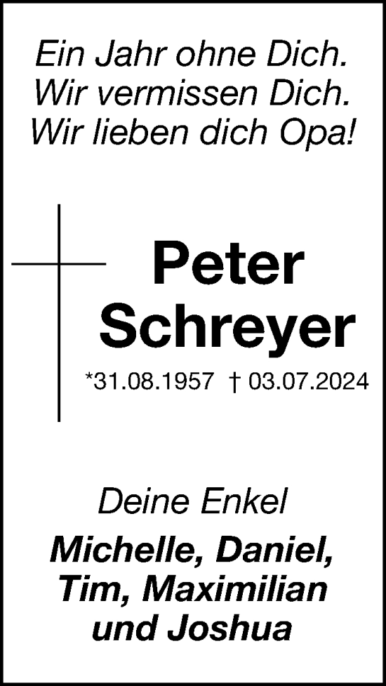 Traueranzeige von Peter Schreyer von Hersbrucker Zeitung Lokal