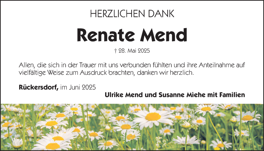  Traueranzeige für Renate Mend vom 05.07.2025 aus Pegnitz-Zeitung