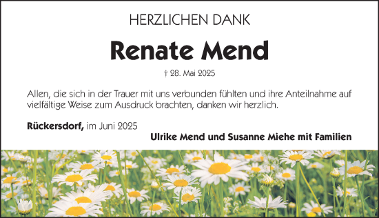 Traueranzeige von Renate Mend von Pegnitz-Zeitung