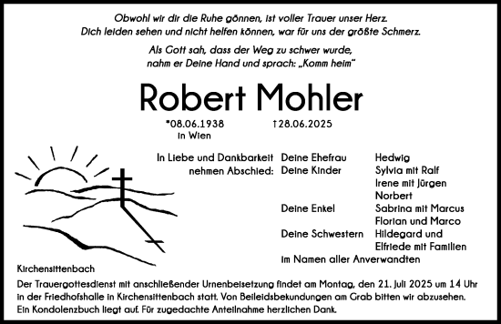 Traueranzeige von Robert Mohler von Hersbrucker Zeitung Lokal