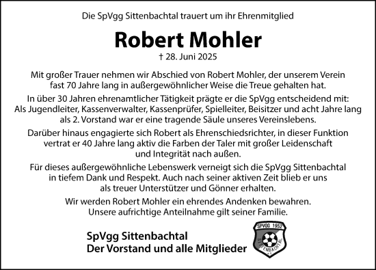 Traueranzeige von Robert Mohler von Hersbrucker Zeitung Lokal