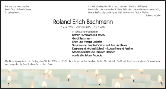 Traueranzeige von Roland Erich Bachmann von Der Bote