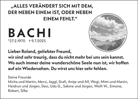Traueranzeige von Roland Erich Bachmann von Der Bote