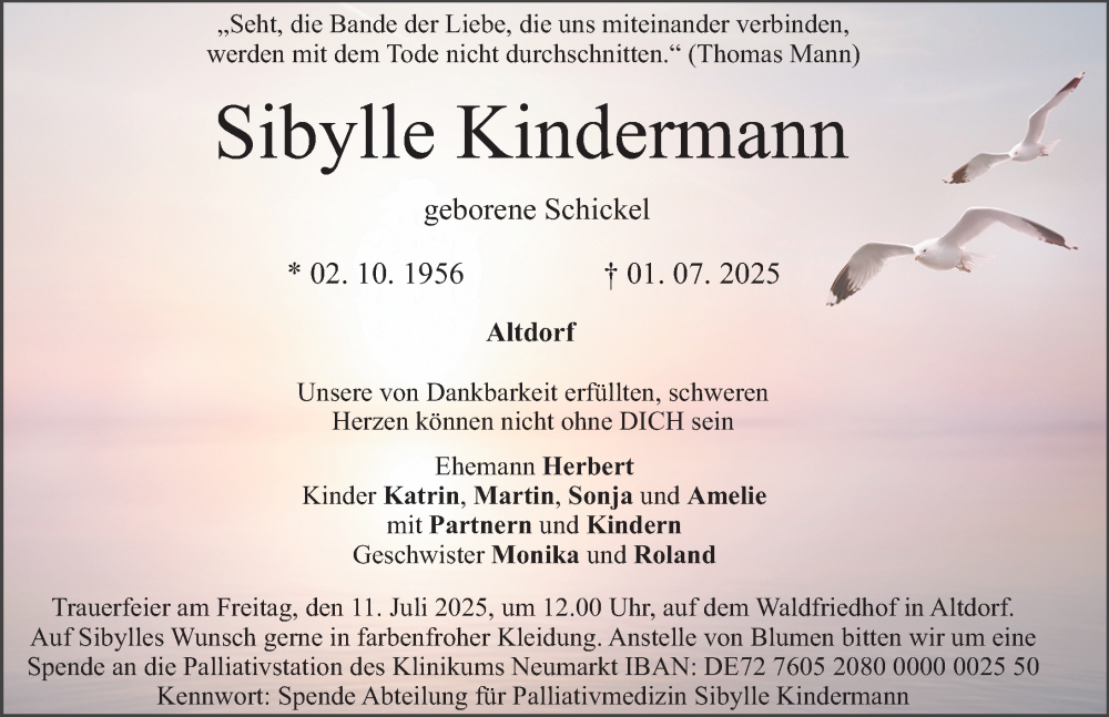  Traueranzeige für Sibylle Kindermann vom 05.07.2025 aus Der Bote
