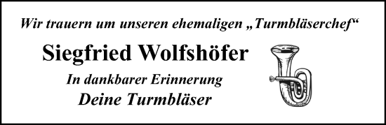 Traueranzeige von Siegfried Wolfshöfer von Hersbrucker Zeitung Lokal