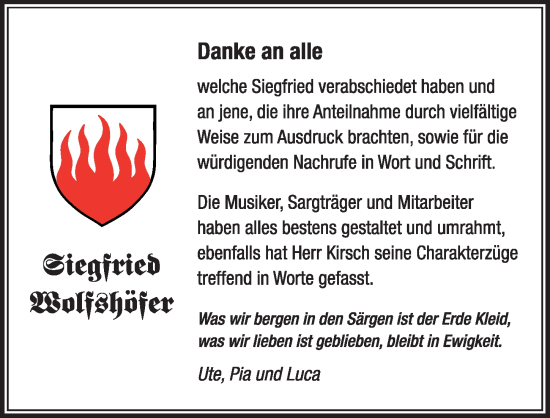 Traueranzeige von Siegfried Wolfshöfer von Hersbrucker Zeitung Lokal