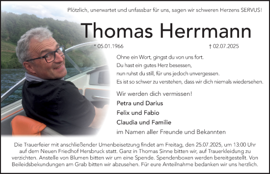 Traueranzeige von Thomas Herrmann von Hersbrucker Zeitung Lokal