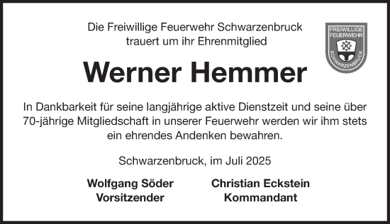 Traueranzeige von Werner Hemmer von Der Bote