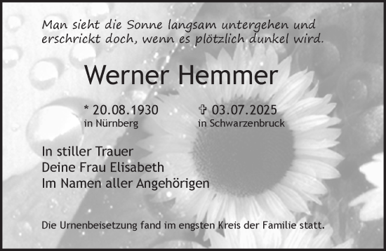 Traueranzeige von Werner Hemmer von Der Bote