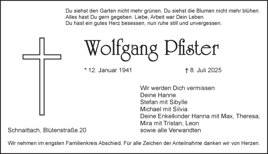 Traueranzeige von Wolfgang Pfister von Pegnitz-Zeitung