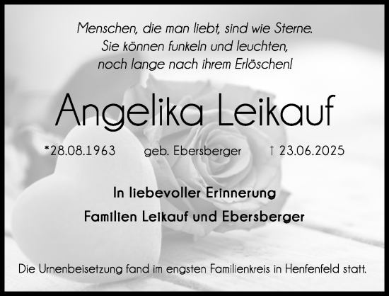 Traueranzeige von Angelika Leikauf von Hersbrucker Zeitung Lokal