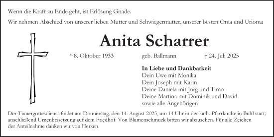 Traueranzeige von Anita Scharrer von Pegnitz-Zeitung