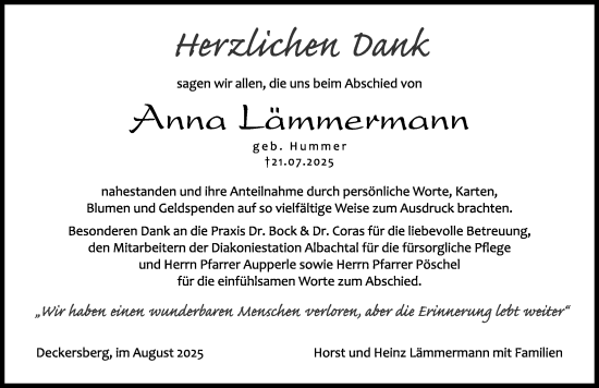 Traueranzeige von Anna Lämmermann von Hersbrucker Zeitung Lokal