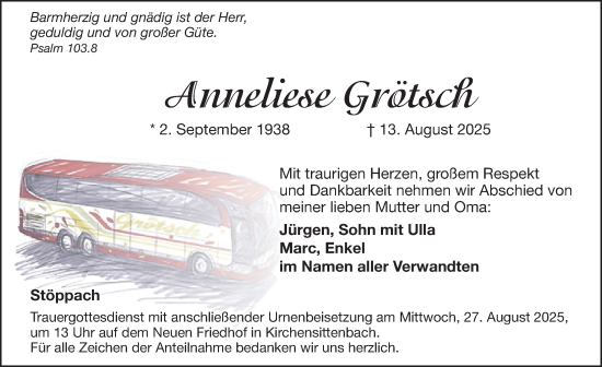 Traueranzeige von Anneliese Grötsch von Pegnitz-Zeitung