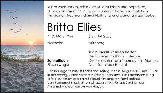 Traueranzeige von Britta Ellies von Pegnitz-Zeitung