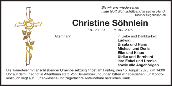 Traueranzeige von Christine Söhnlein von Der Bote