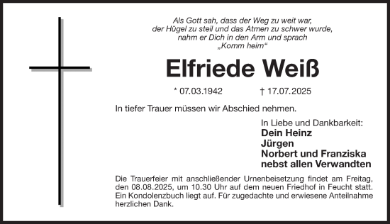 Traueranzeige von Elfriede Weiß von Der Bote