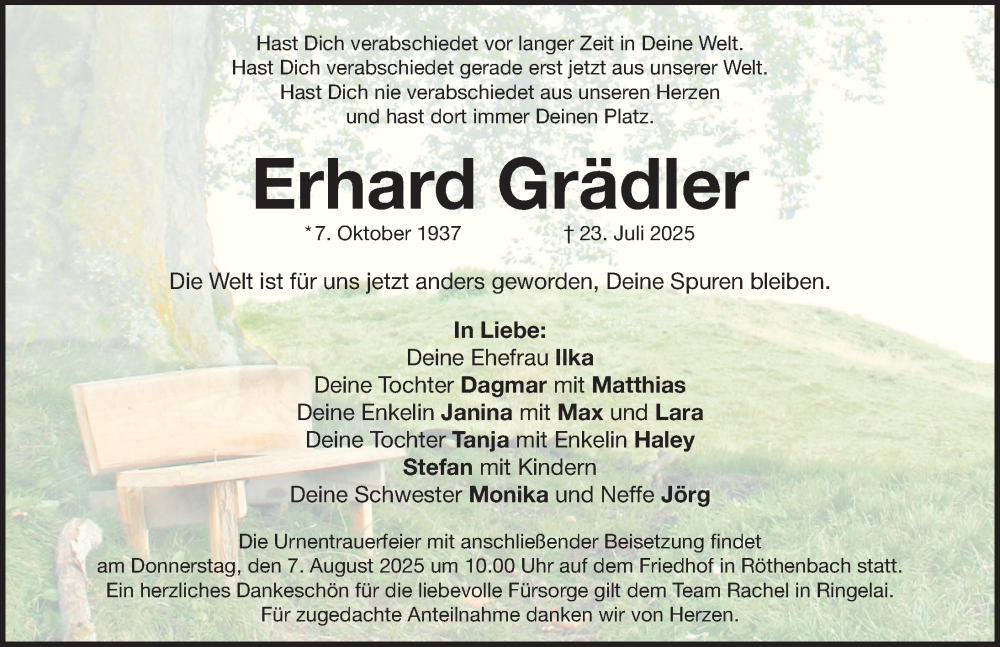  Traueranzeige für Erhard Grädler vom 02.08.2025 aus Pegnitz-Zeitung