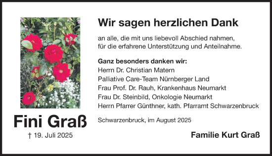 Traueranzeige von Fini Graß von Der Bote