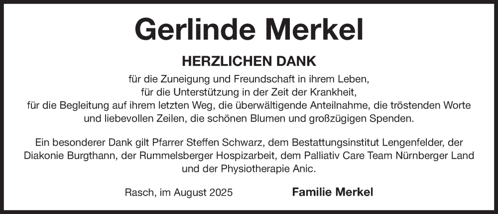  Traueranzeige für Gerlinde Merkel vom 16.08.2025 aus Der Bote