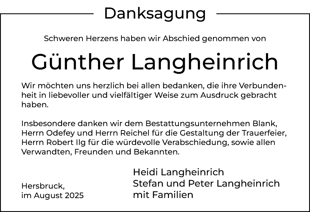  Traueranzeige für Günther Langheinrich vom 09.08.2025 aus Hersbrucker Zeitung Lokal