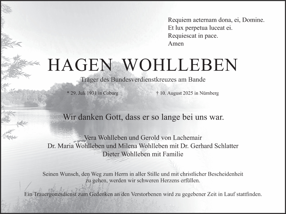  Traueranzeige für Hagen Wohlleben vom 23.08.2025 aus Pegnitz-Zeitung