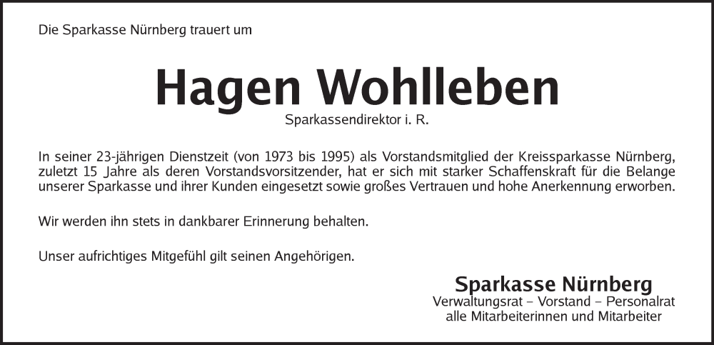  Traueranzeige für Hagen Wohlleben vom 30.08.2025 aus Pegnitz-Zeitung