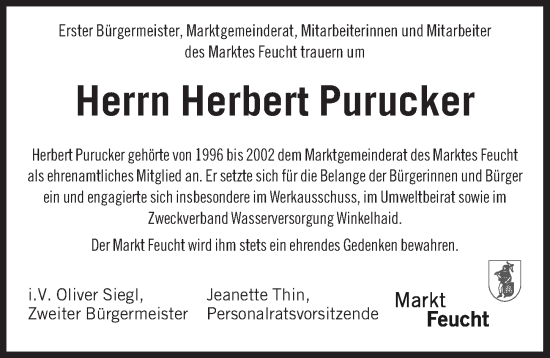Traueranzeige von Herbert Purucker von Der Bote