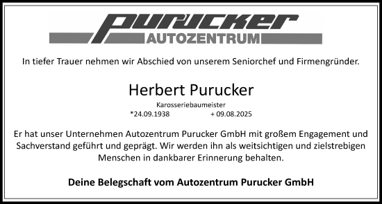 Traueranzeige von Herbert Purucker von Der Bote