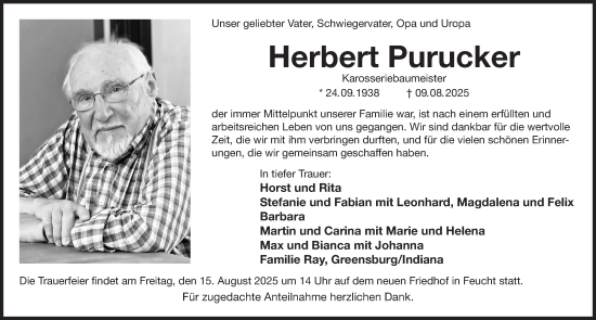 Traueranzeige von Herbert Purucker von Der Bote