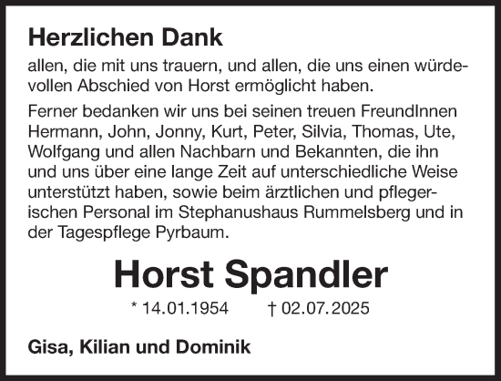 Traueranzeige von Horst Spandler von Der Bote