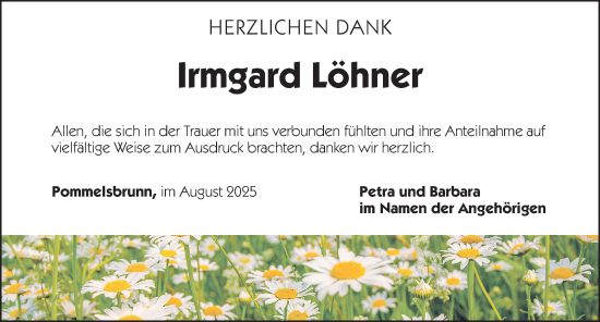 Traueranzeige von Irmgard Löhner von Hersbrucker Zeitung Lokal